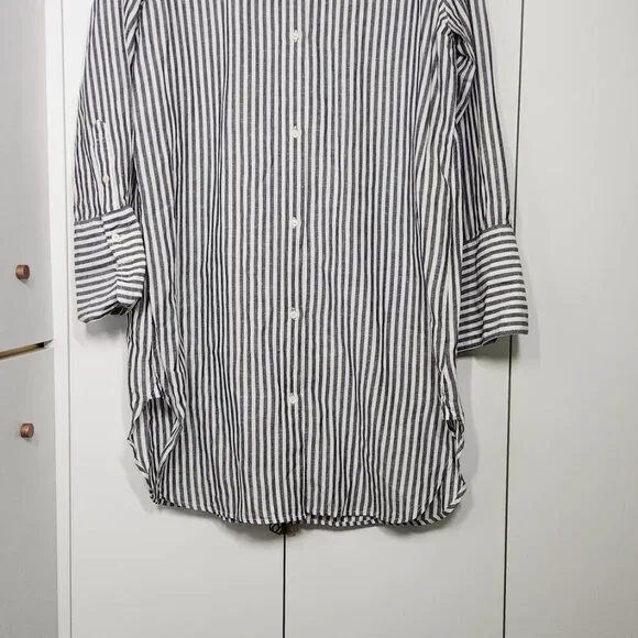 J.Crew Women's Striped Long Shirt Linen Blend Size L - Picture 2 of 6